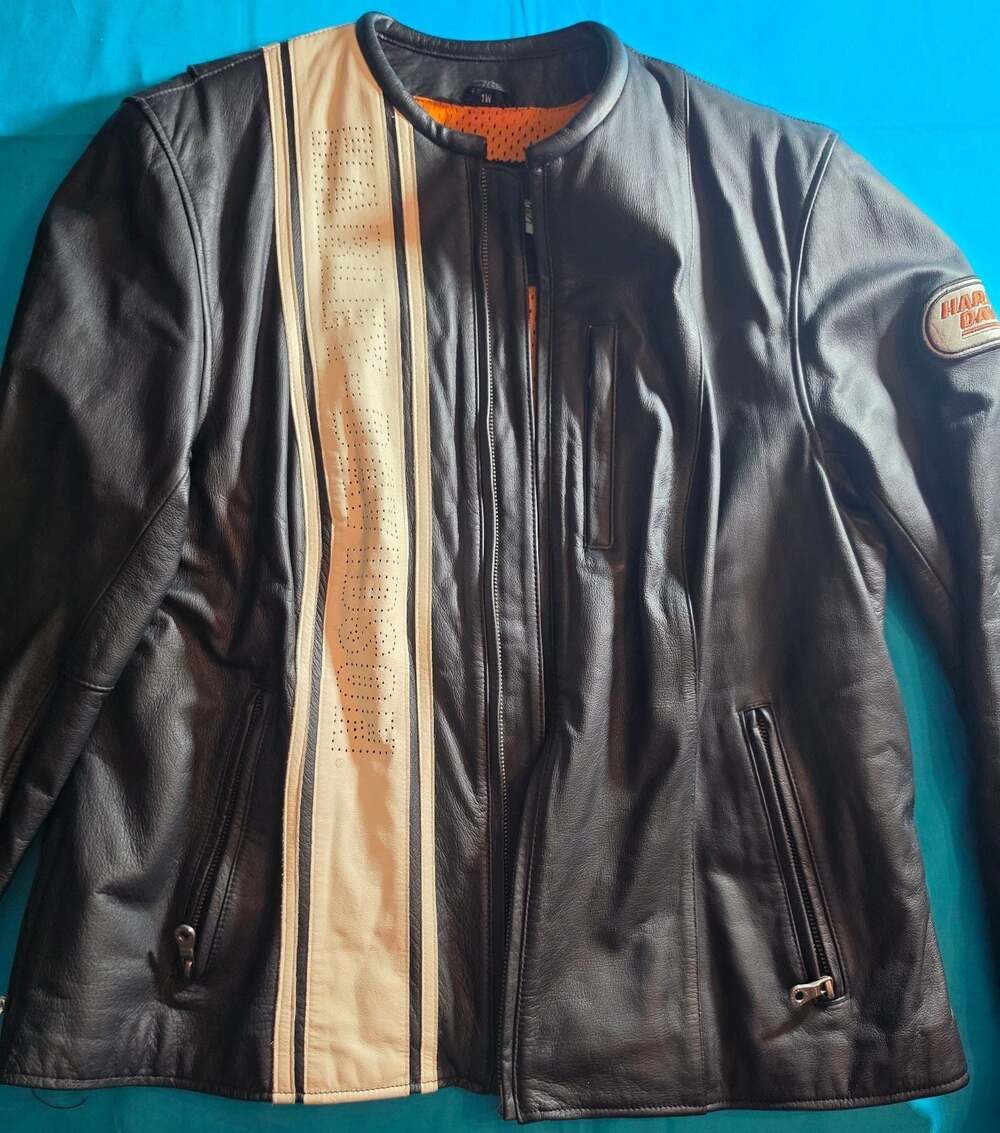 Harley-Davidson Women's Leather Motorcycle Jacket with Cream Stripe - 1W